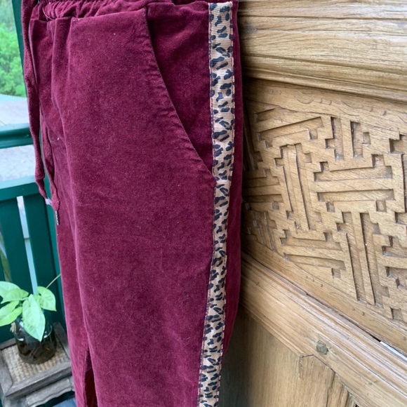 VENTI6 Burgundy Velour Animal Print Stripe Pants - Picture 3 of 4